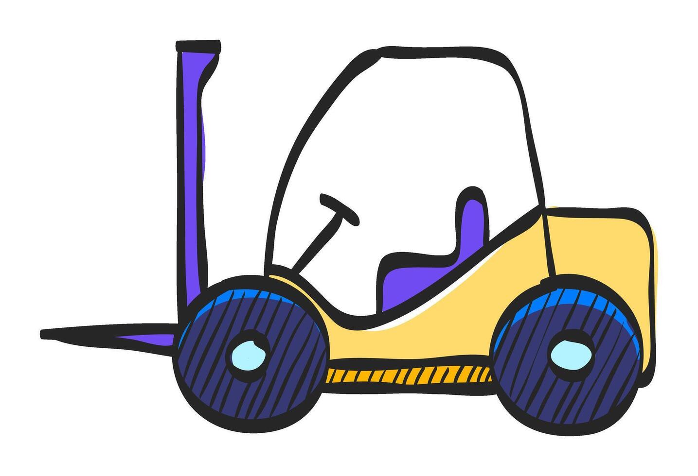 Forklift icon in hand drawn color vector illustration