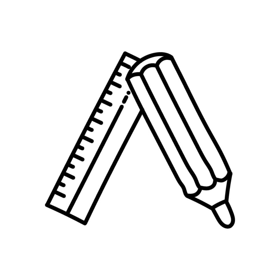 Pencil and ruler icon. Hand drawn vector illustration. Editable line stroke.