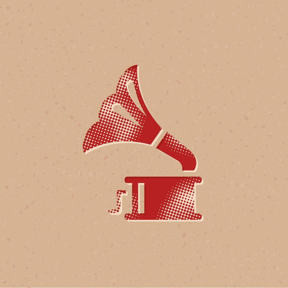 Gramophone halftone style icon with grunge background vector illustration