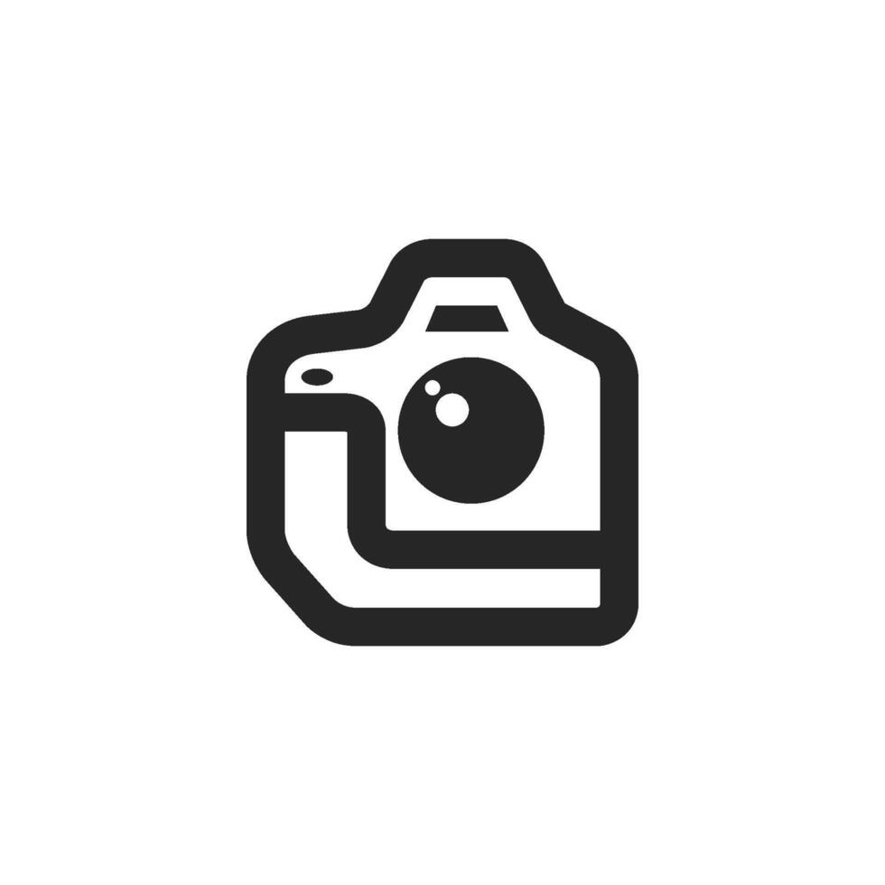 Camera icon in thick outline style. Black and white monochrome vector illustration.