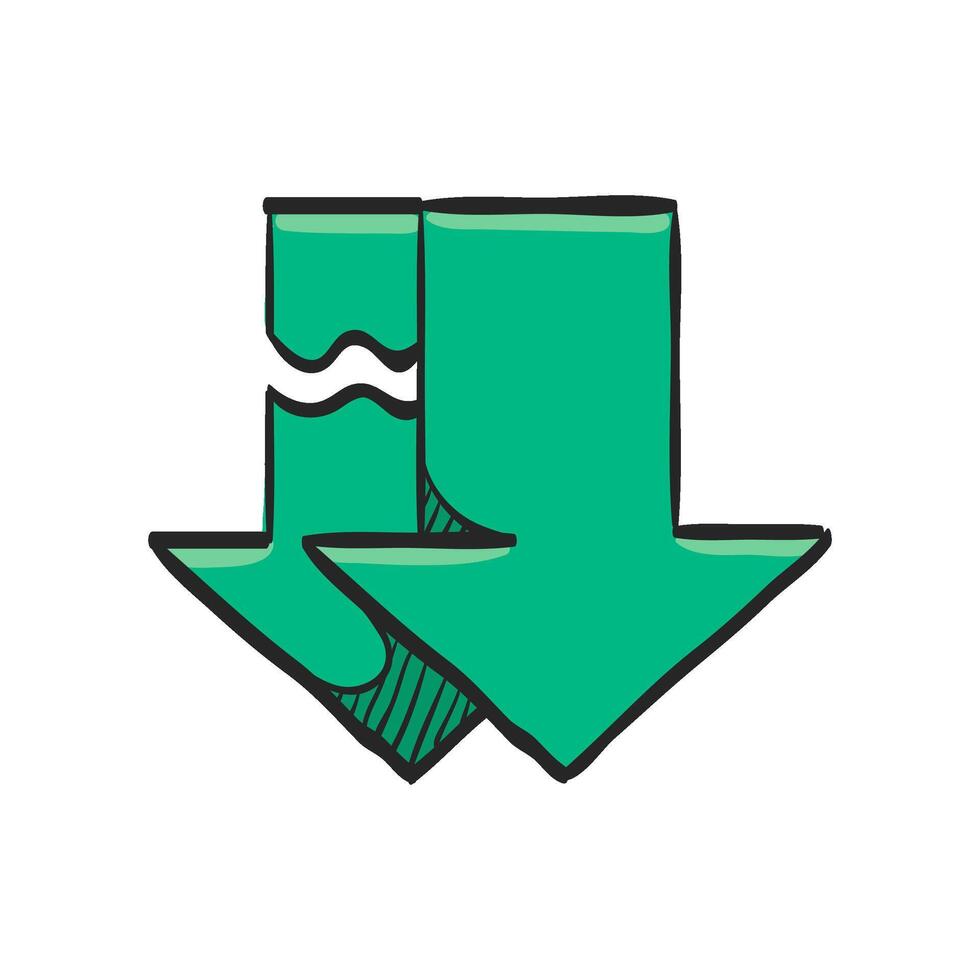 Download arrow icon in hand drawn color vector illustration