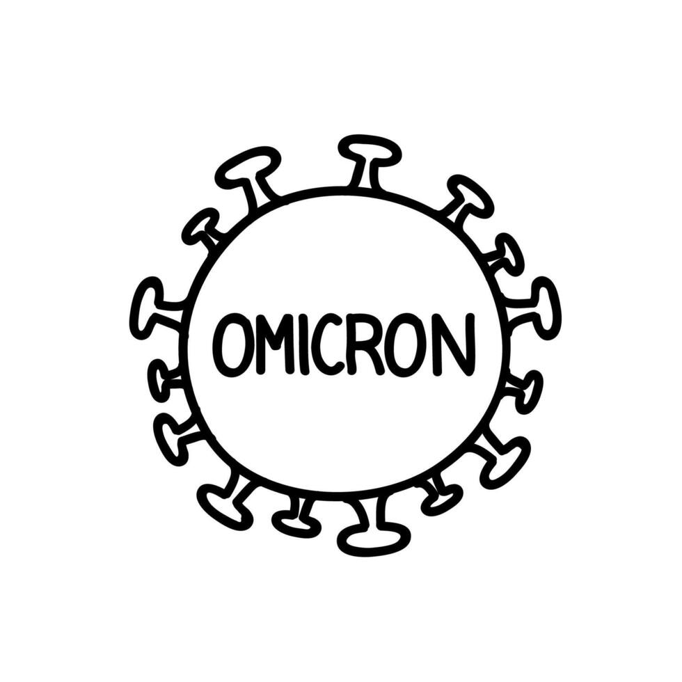 Omicron variant coronavirus icon. Hand drawn vector illustration. Editable line stroke.