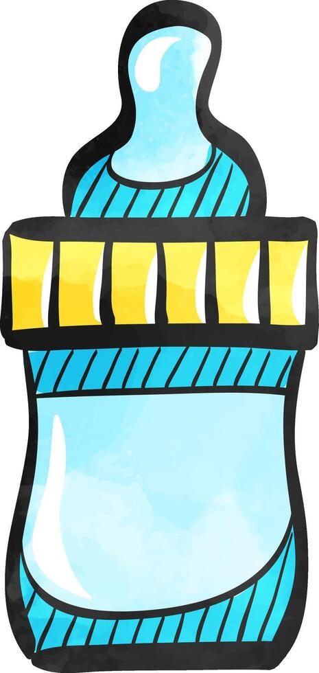 Milk bottle icon in color drawing. Baby toddler pacifier drinking comforter vector