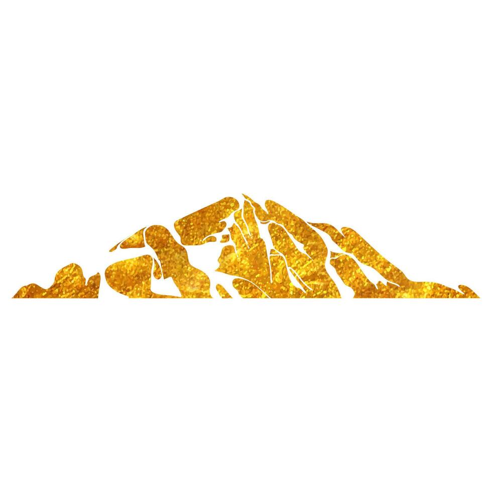 Hand drawn mountains in gold foil texture vector illustration