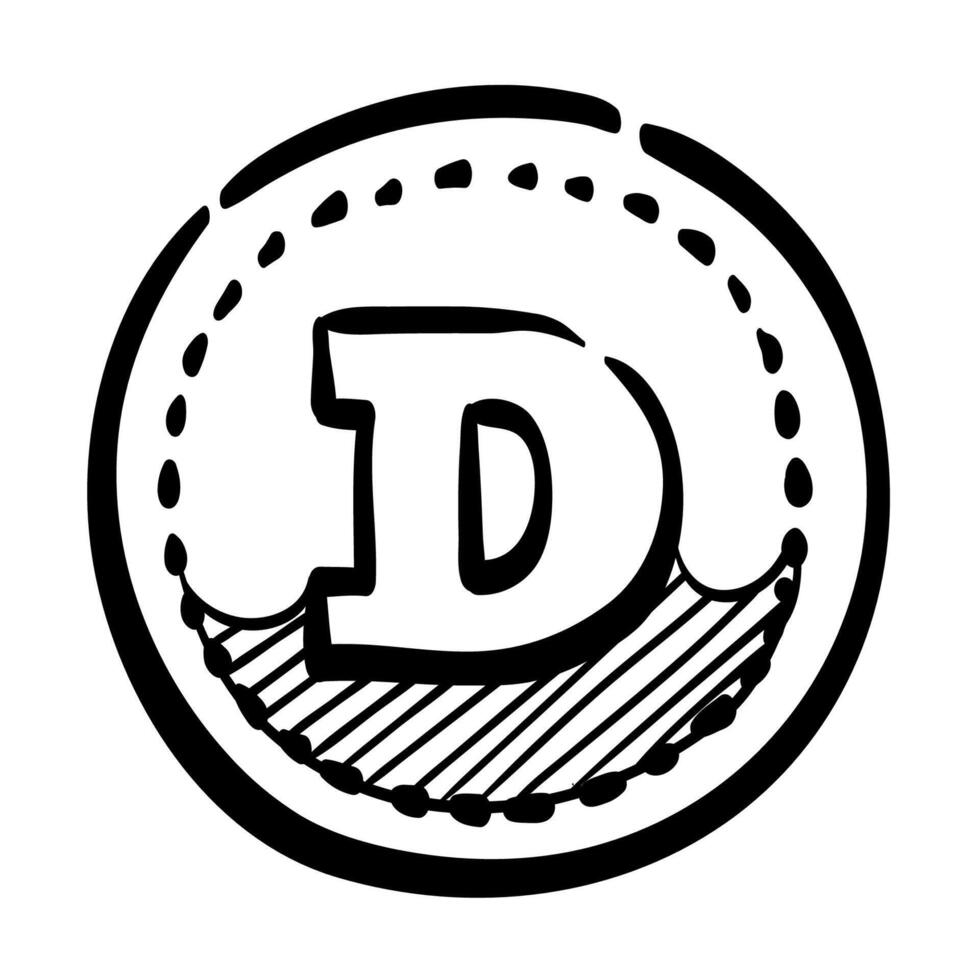 Dogecoin symbol hand drawn vector illustration.