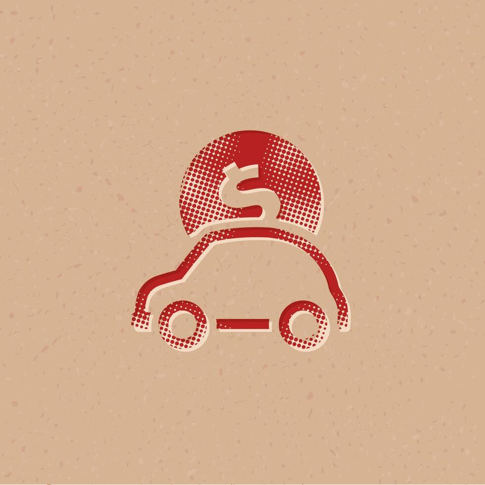 Car piggy bank halftone style icon with grunge background vector illustration