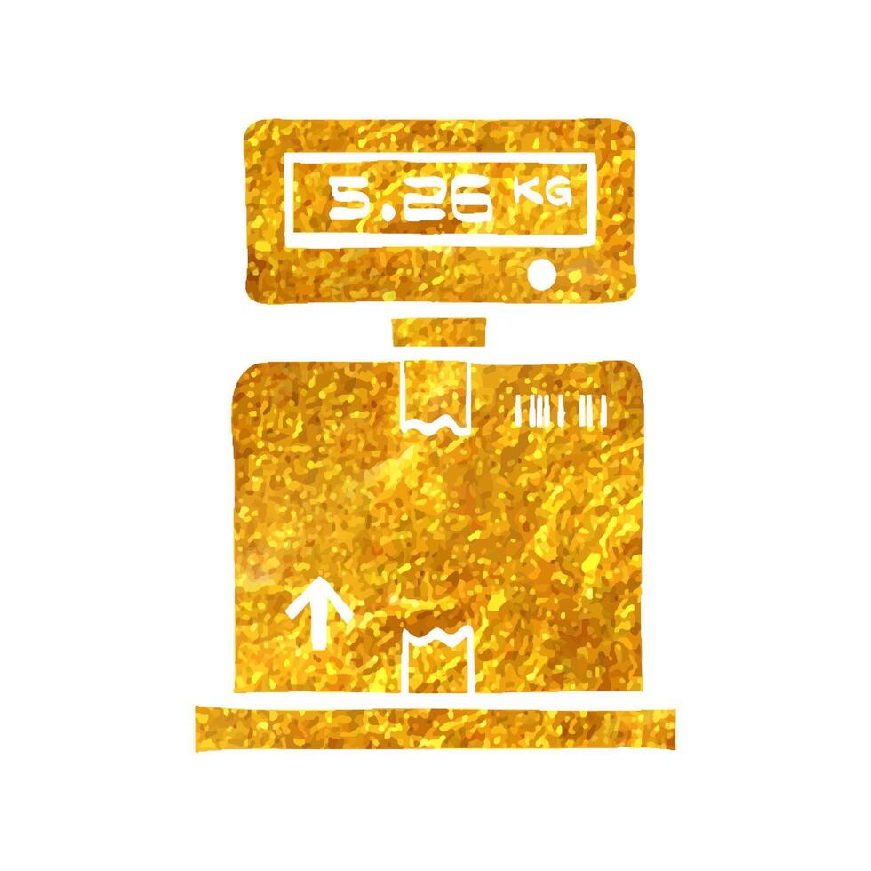 Hand drawn Logistic scale icon in gold foil texture vector illustration