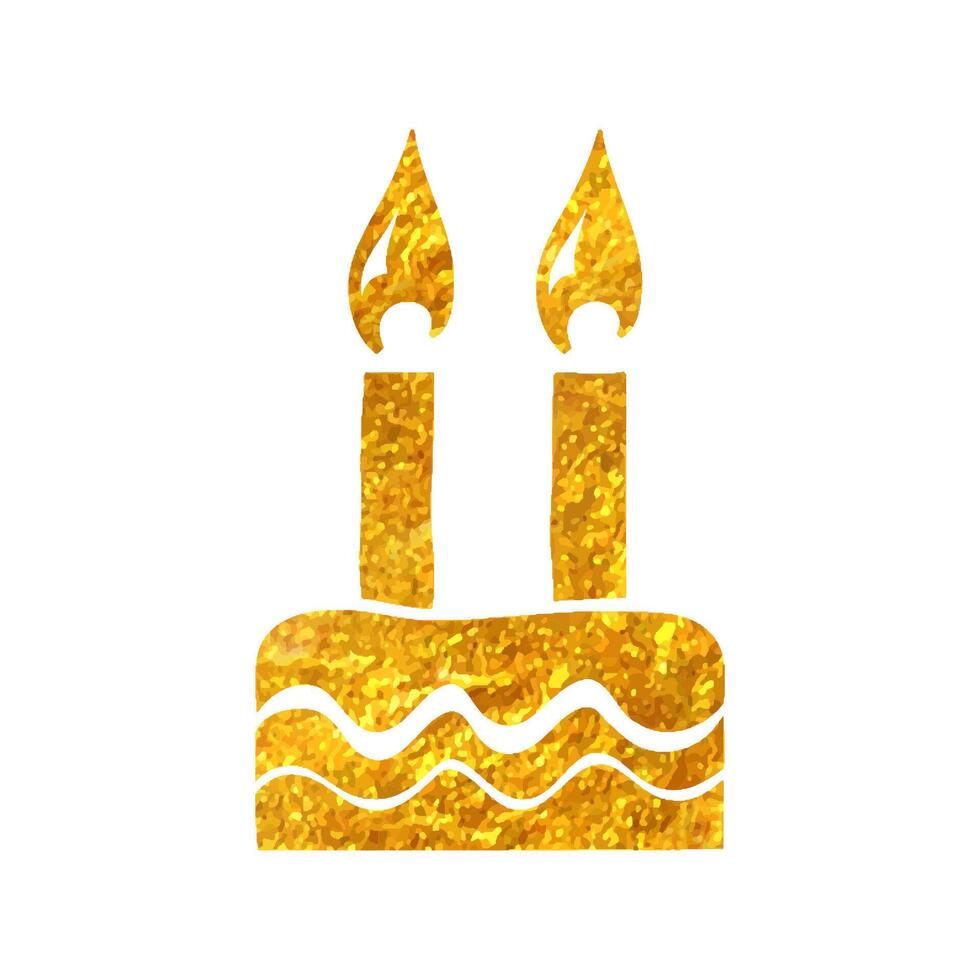 Hand drawn Birthday cake icon in gold foil texture vector illustration