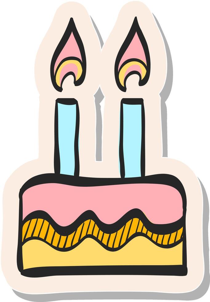 Hand drawn Birthday cake icon in sticker style vector illustration