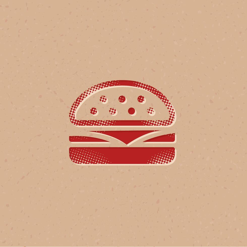 Burger halftone style icon with grunge background vector illustration