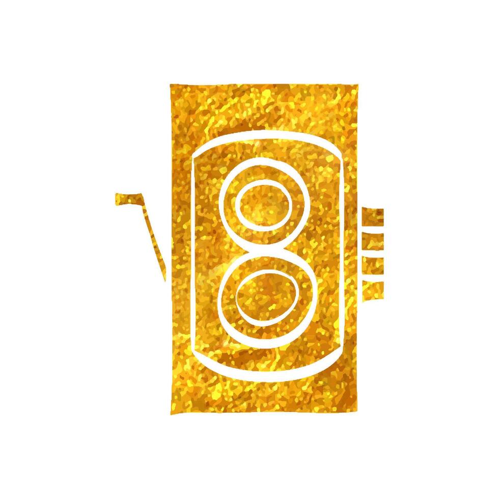 Hand drawn Twin lens reflex camera icon in gold foil texture vector illustration
