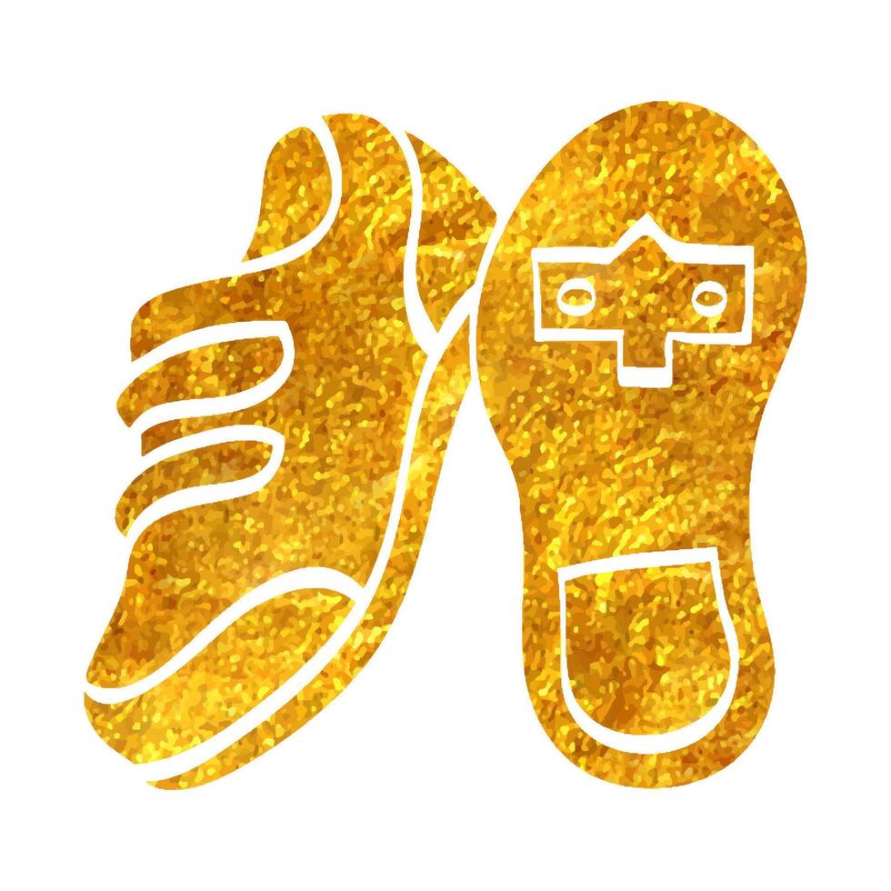 Hand drawn Cycling shoe icon in gold foil texture vector illustration