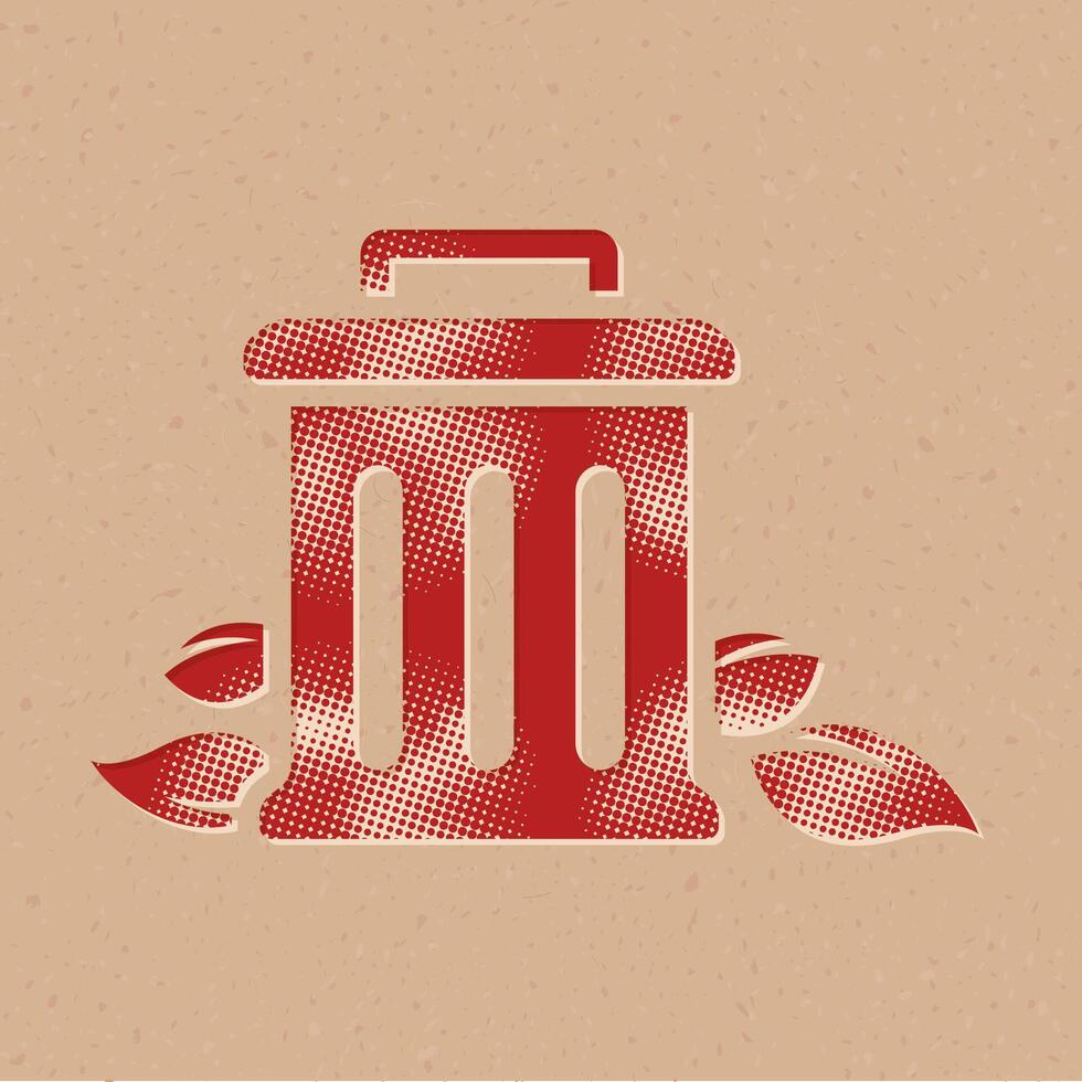 Trash bin halftone style icon with grunge background vector illustration