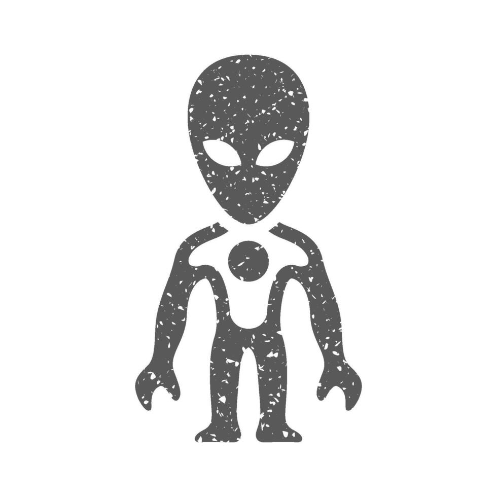 Alien icon in grunge texture vector illustration