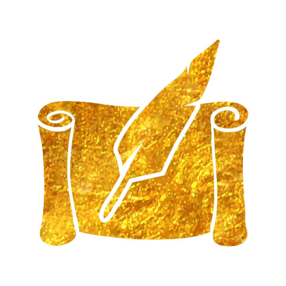 Hand drawn Letter quill pen icon in gold foil texture vector illustration