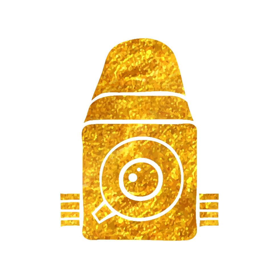 Hand drawn Camera icon in gold foil texture vector illustration