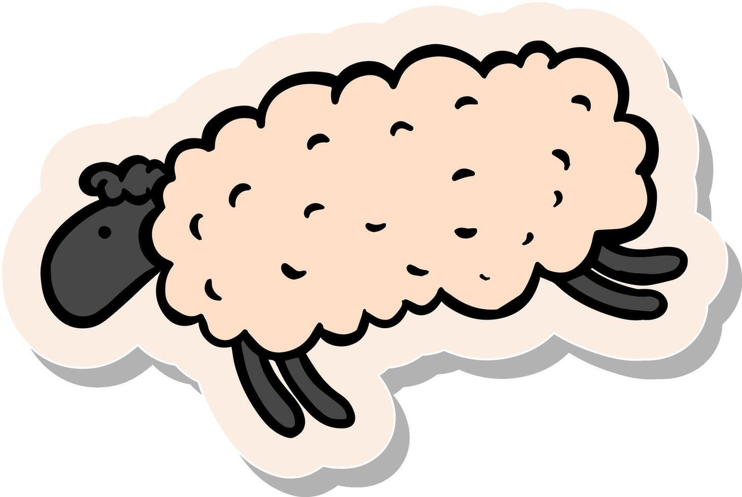 mano dibujado saltando oveja en pegatina estilo vector ilustración