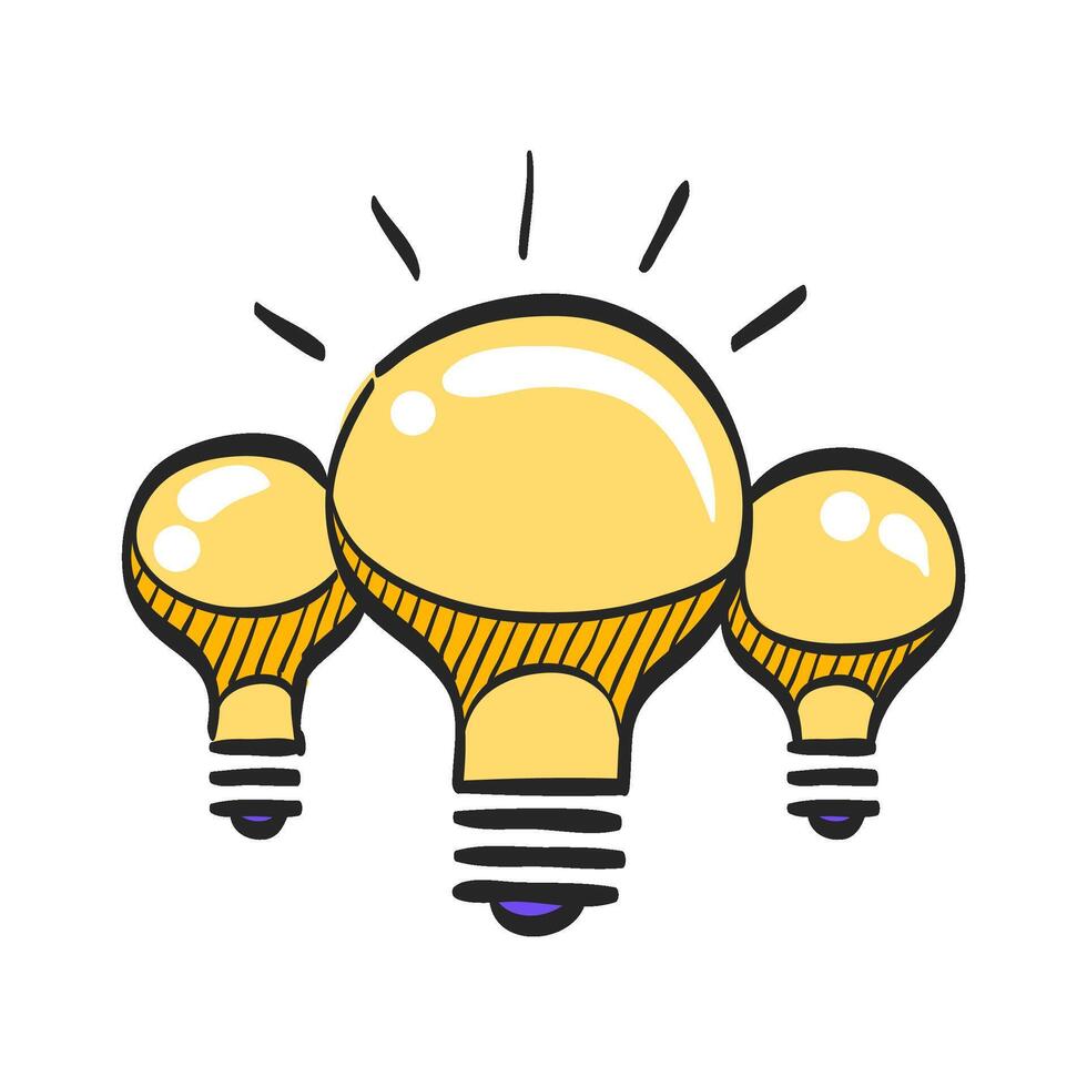 Light bulb icon in hand drawn color vector illustration