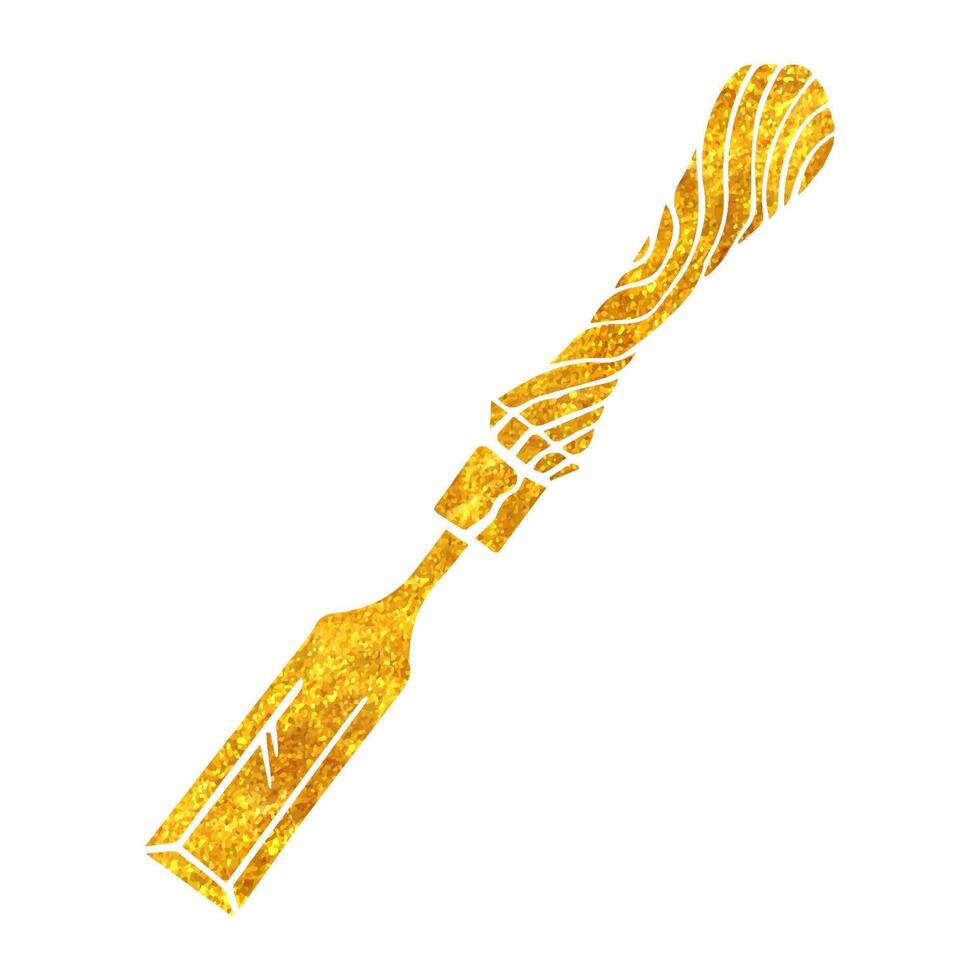 Chisel Woodworking tool in gold foil texture vector illustration