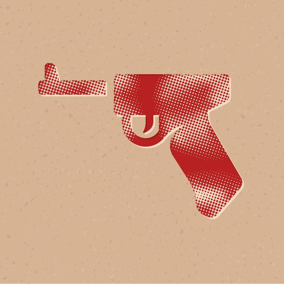 Hand gun halftone style icon with grunge background vector illustration