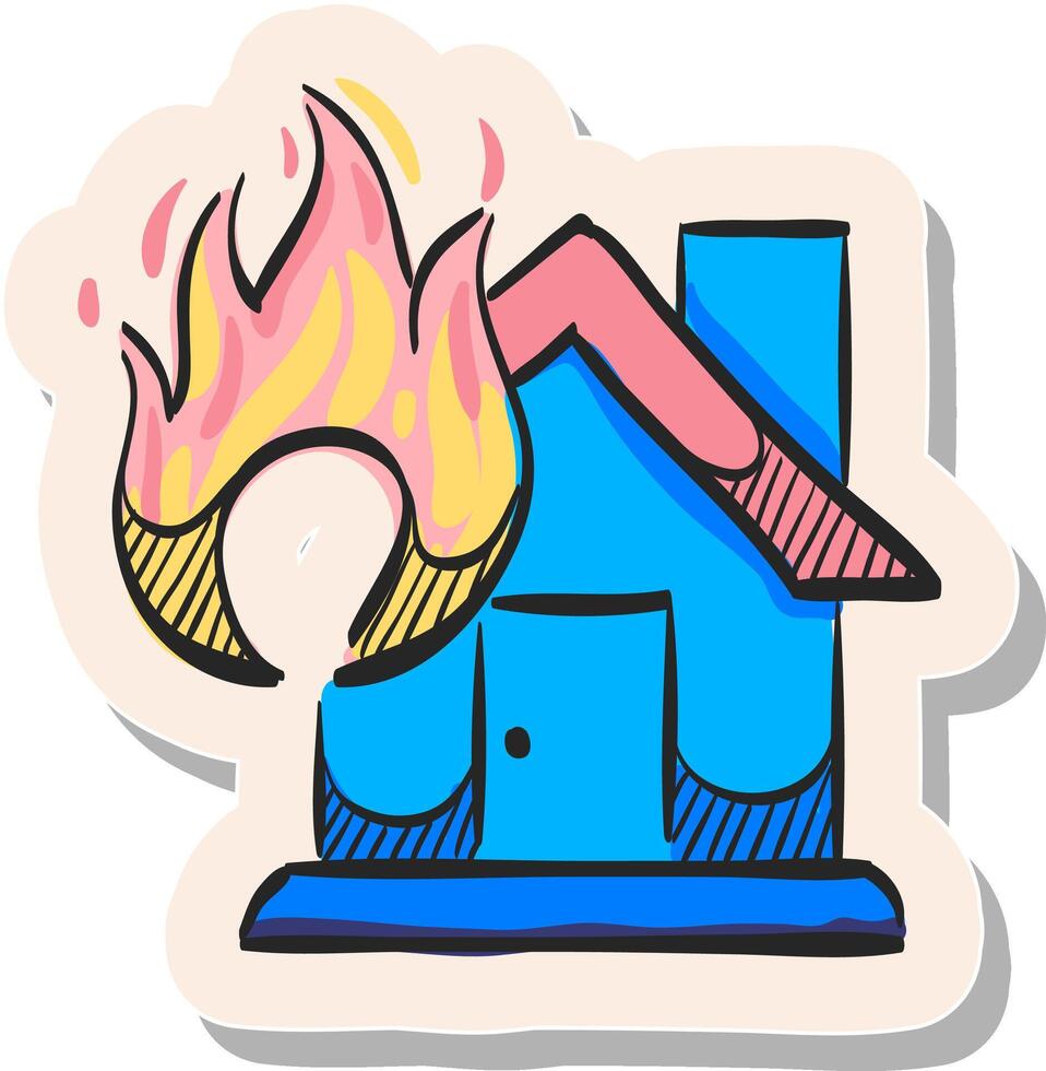 mano dibujado casa fuego icono en pegatina estilo vector ilustración