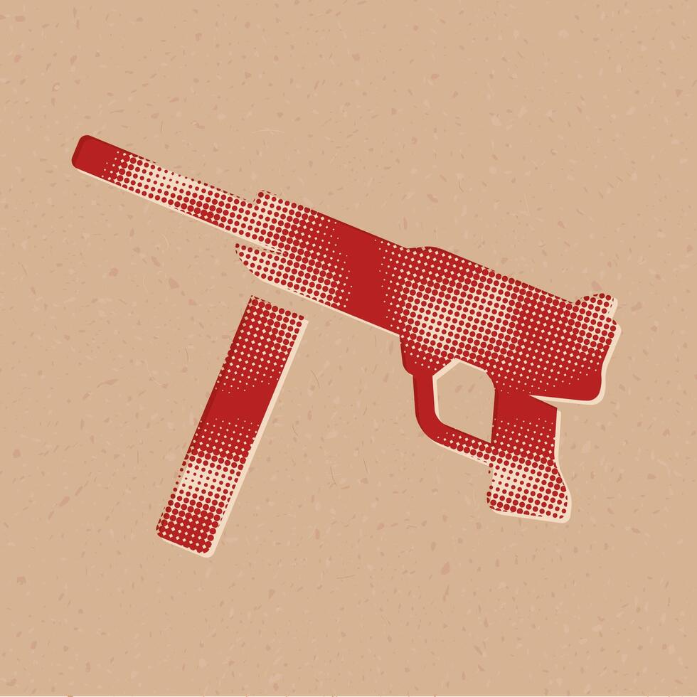 Clásico arma de fuego trama de semitonos estilo icono con grunge antecedentes vector ilustración