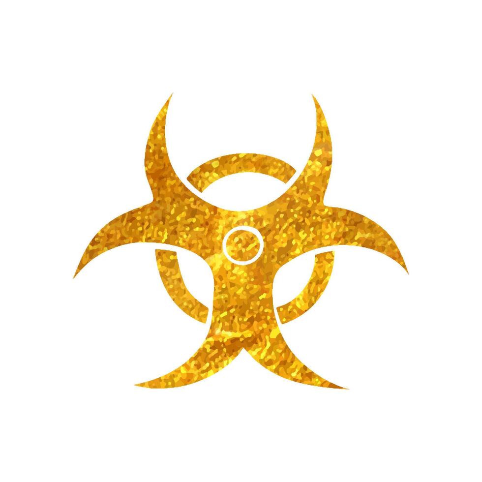 Hand drawn Biohazard symbol icon in gold foil texture vector illustration