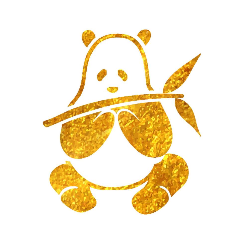 Hand drawn Panda icon in gold foil texture vector illustration