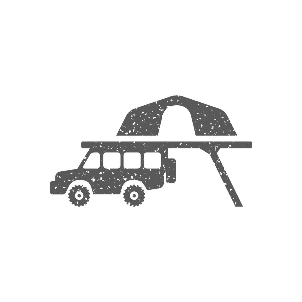 Portable camping tent icon in grunge texture vector illustration