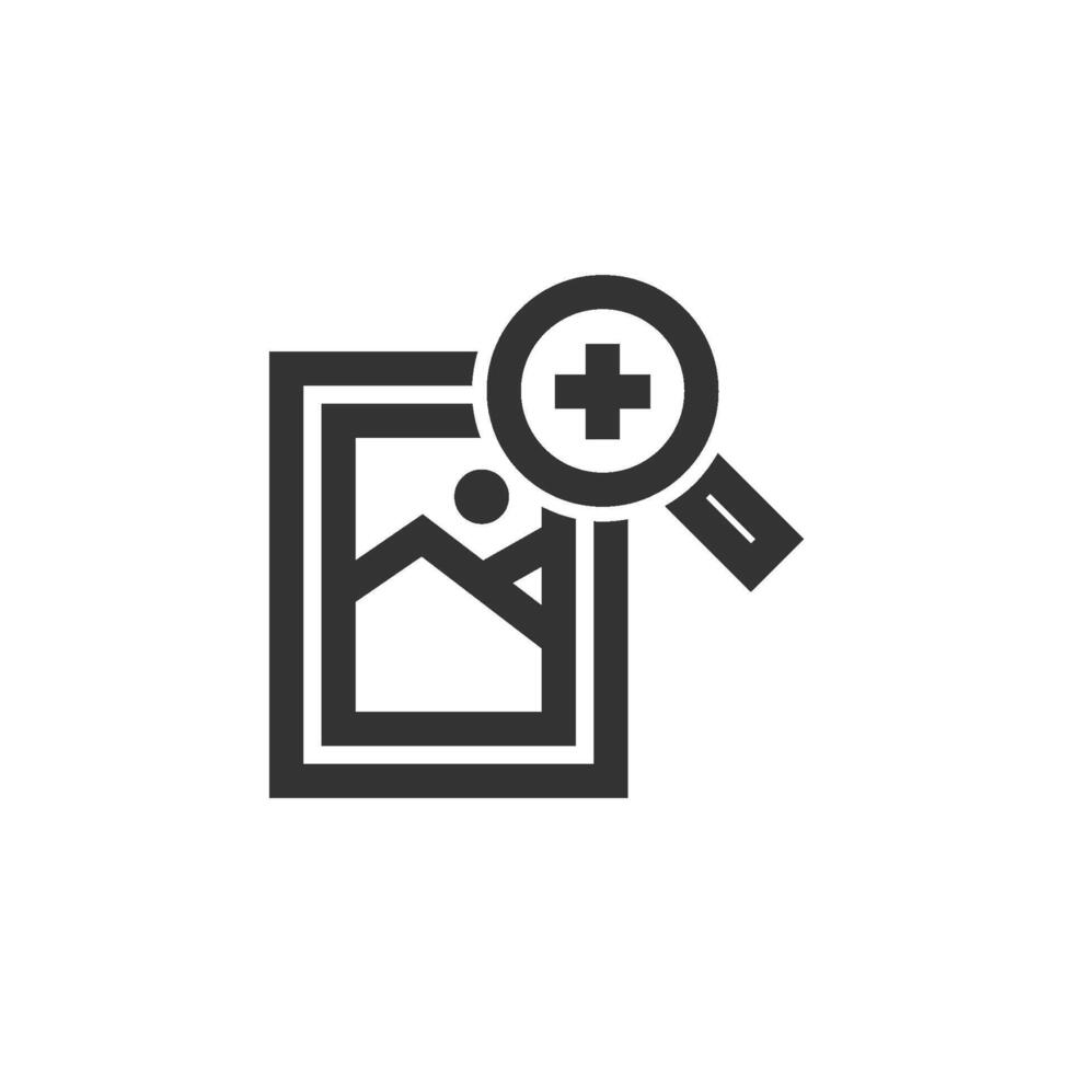 Vase and magnifier icon in thick outline style. Black and white monochrome vector illustration.