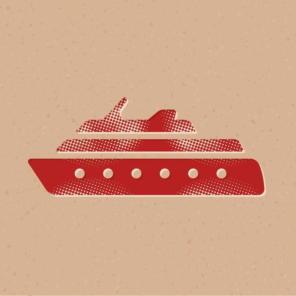 Cruise ship halftone style icon with grunge background vector illustration