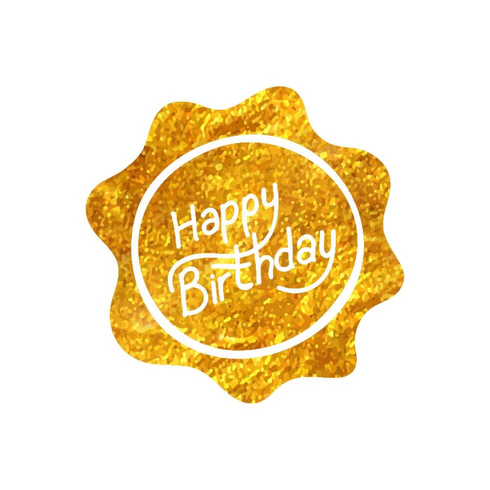 Hand drawn Birthday cake text icon in gold foil texture vector illustration