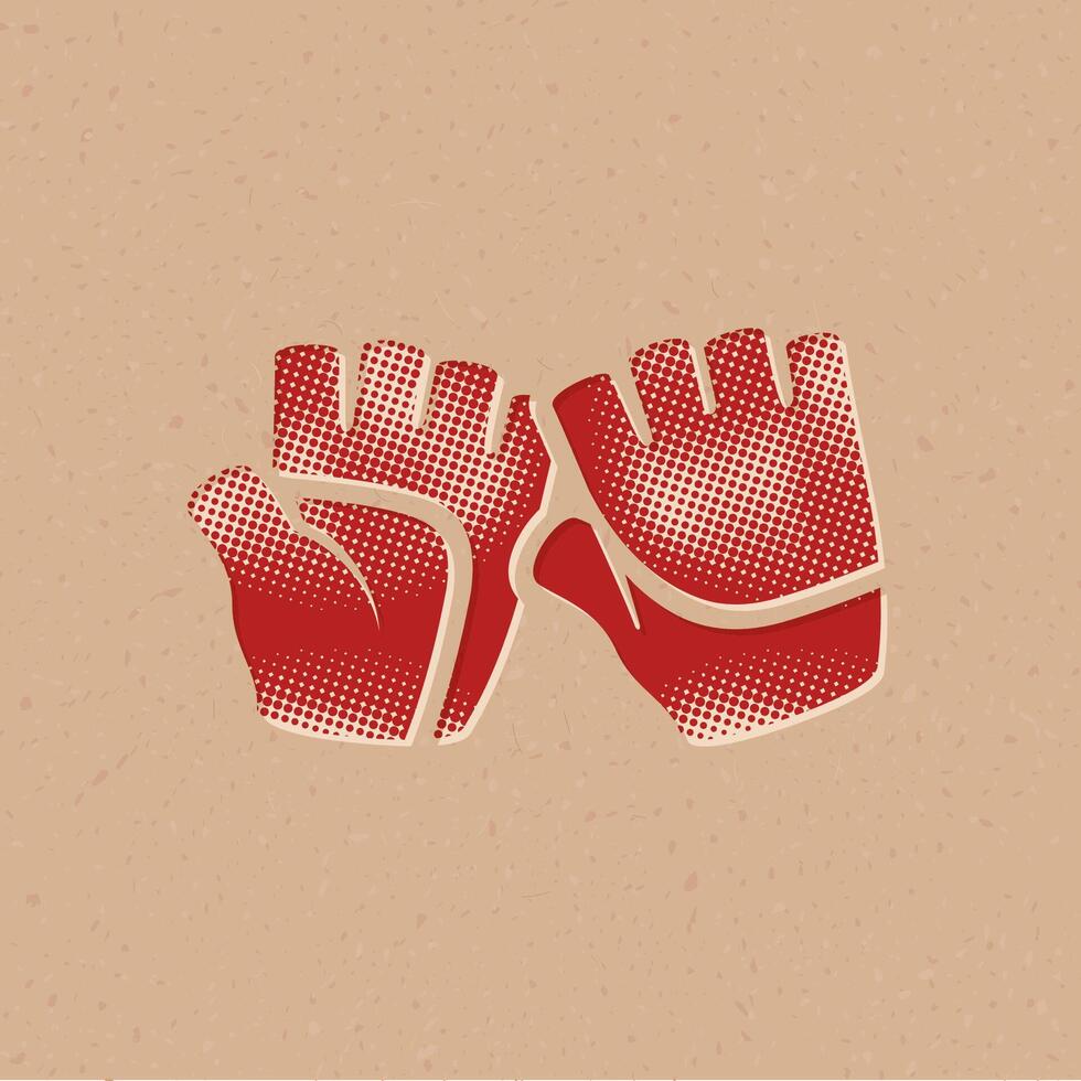 deporte guantes trama de semitonos estilo icono con grunge antecedentes vector ilustración