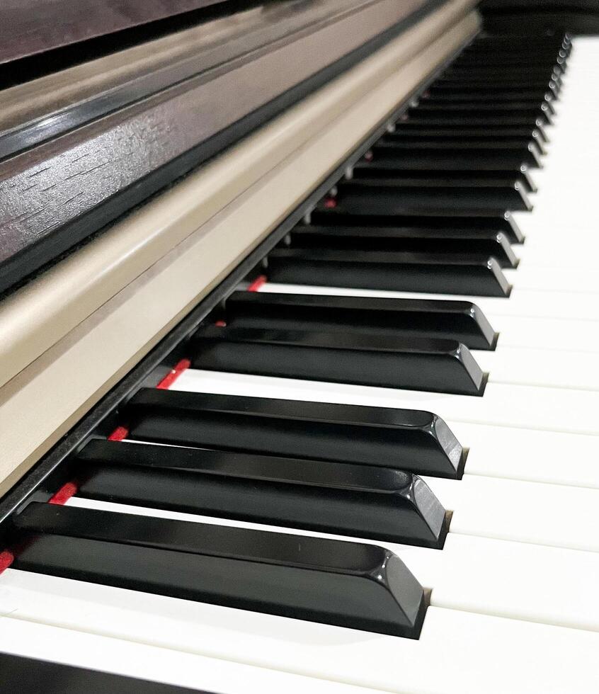 Clean close up piano black and white key note instruments buttons. photo