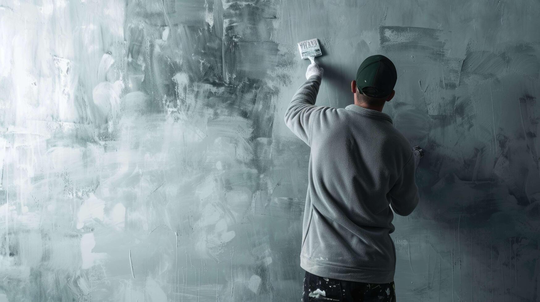 AI generated Man Engaged in Painting an Empty Room, Symbolizing Renewal and Home Improvement photo