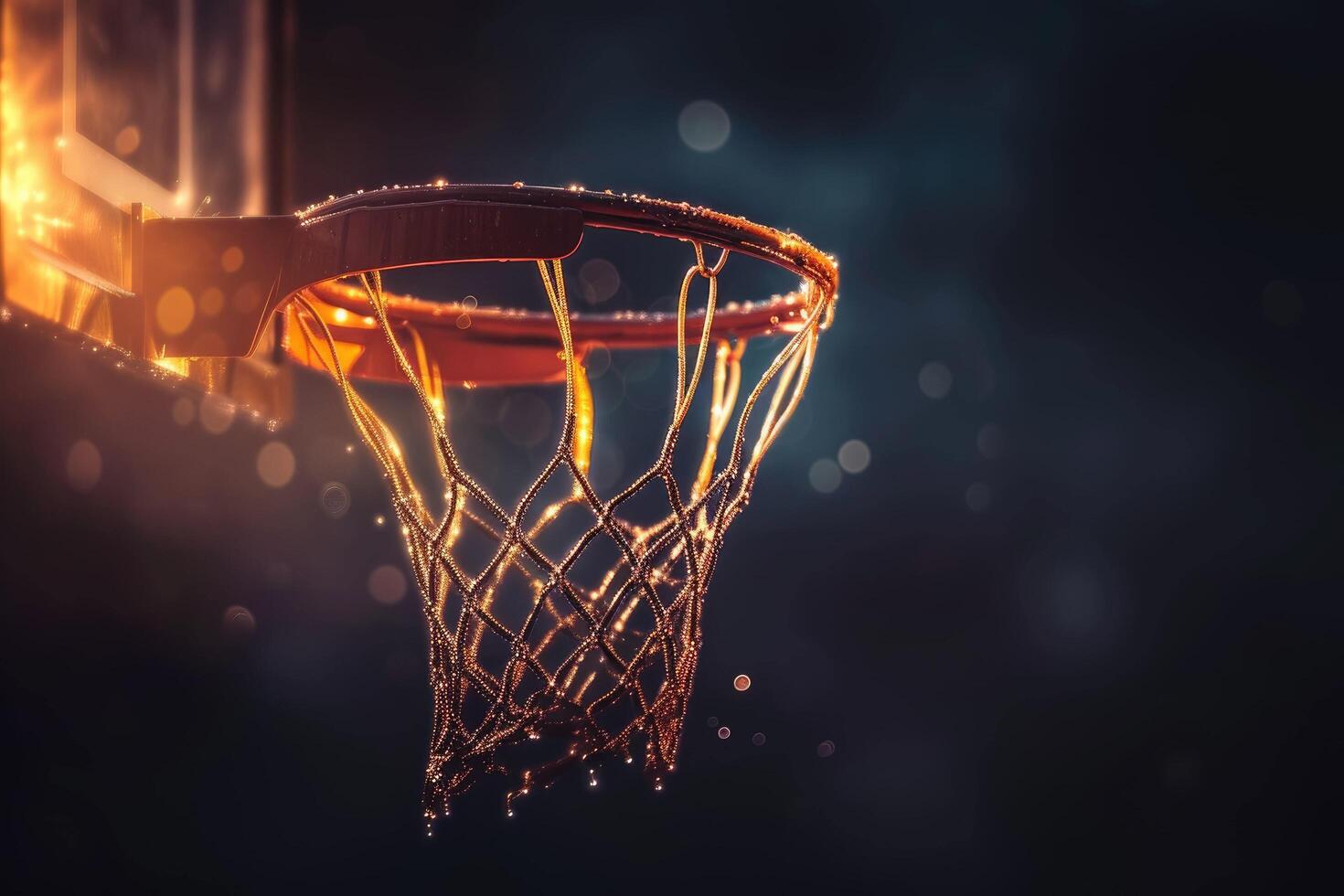 AI generated a basketball hoop with a net in the dark photo