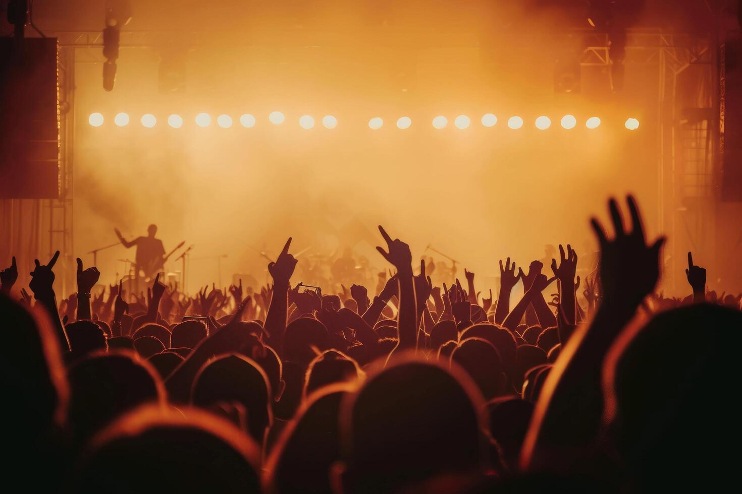 AI generated a crowd at a concert with their hands up photo