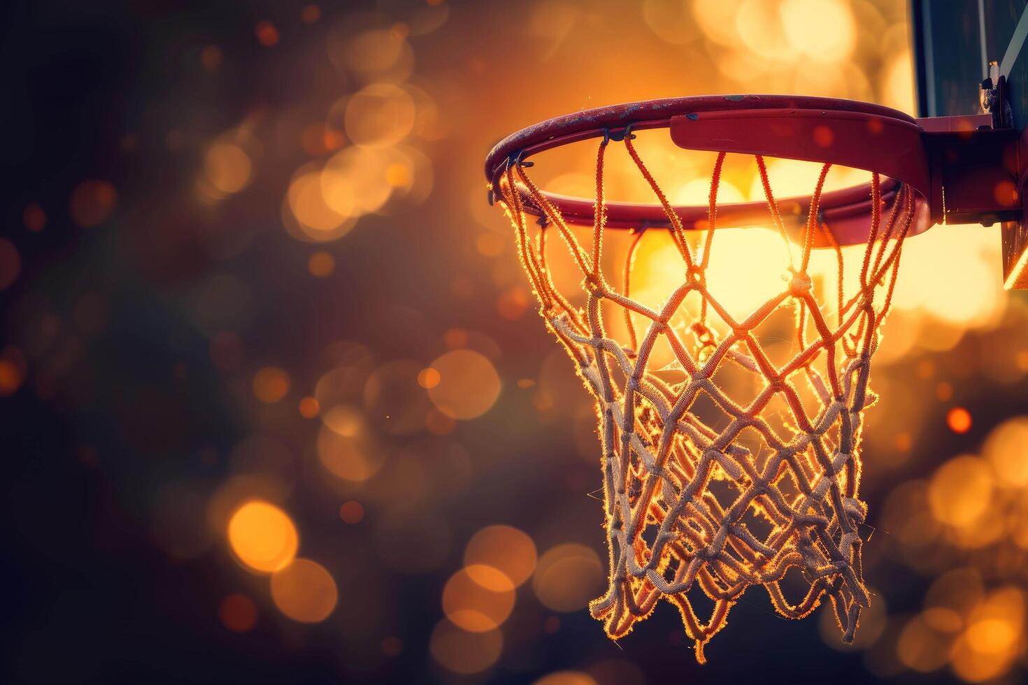 AI generated a basketball hoop with a net in the dark photo