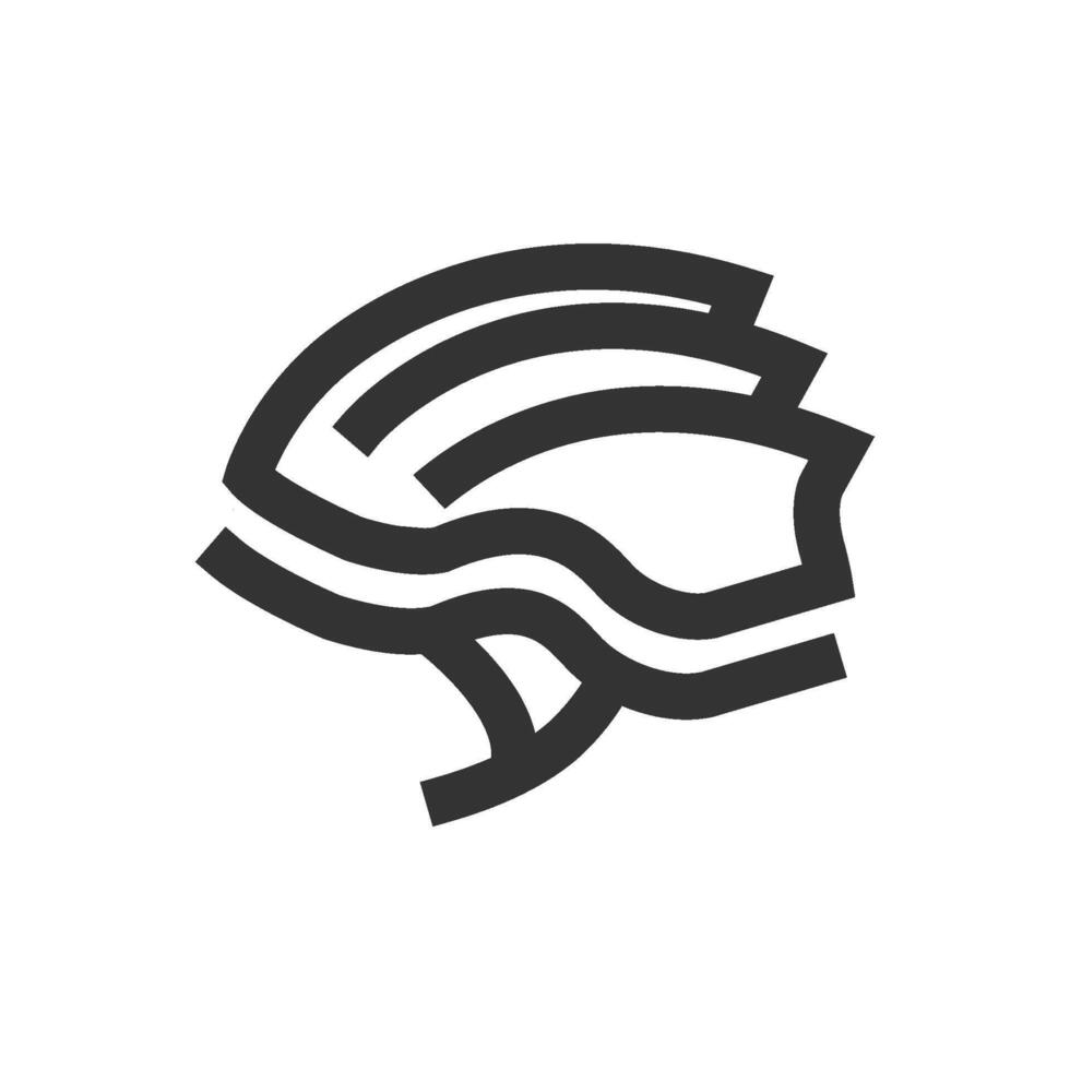 Bicycle helmet icon in thick outline style. Black and white monochrome vector illustration.