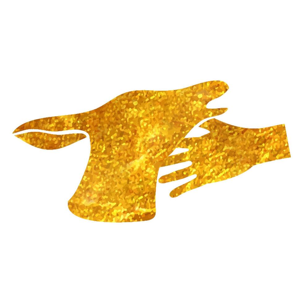 Hand drawn Animal care icon in gold foil texture vector illustration