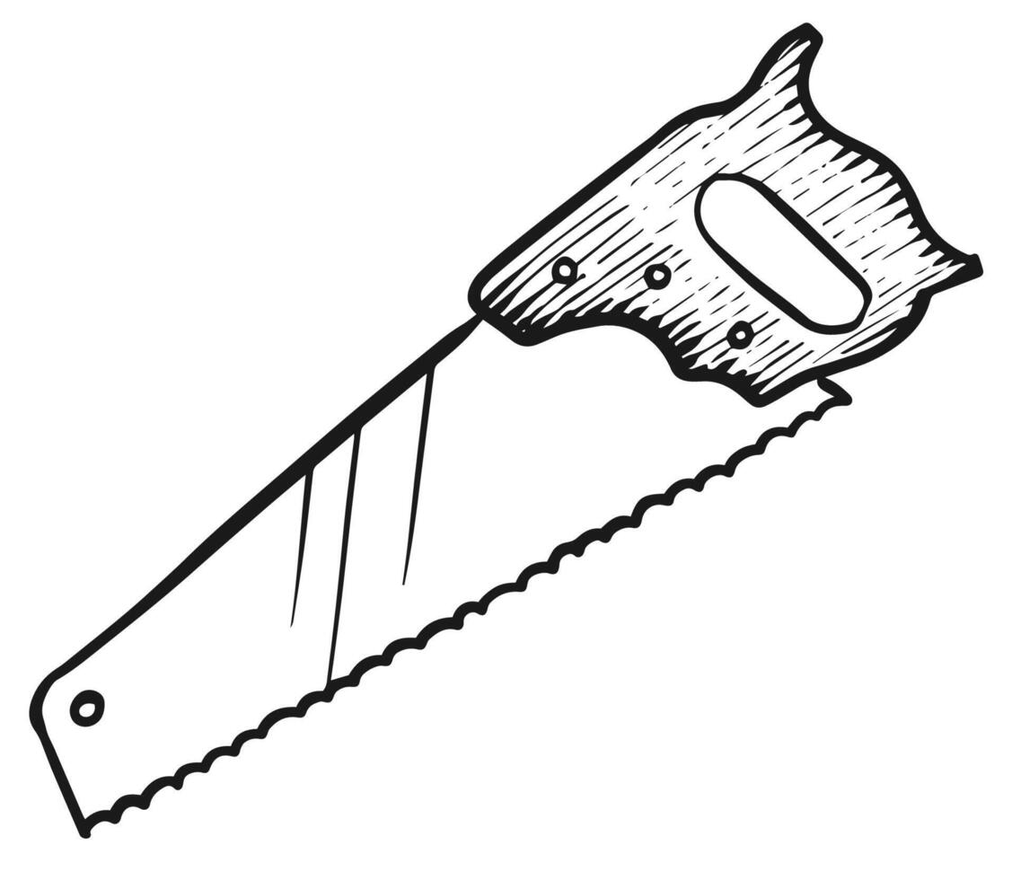 Hand saw icon in sketch style. Woodworking tool vector illustration.