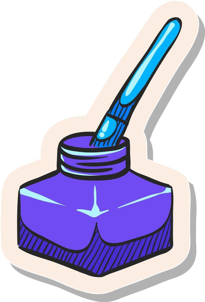 Hand drawn Ink pot icon with brush in sticker style vector illustration