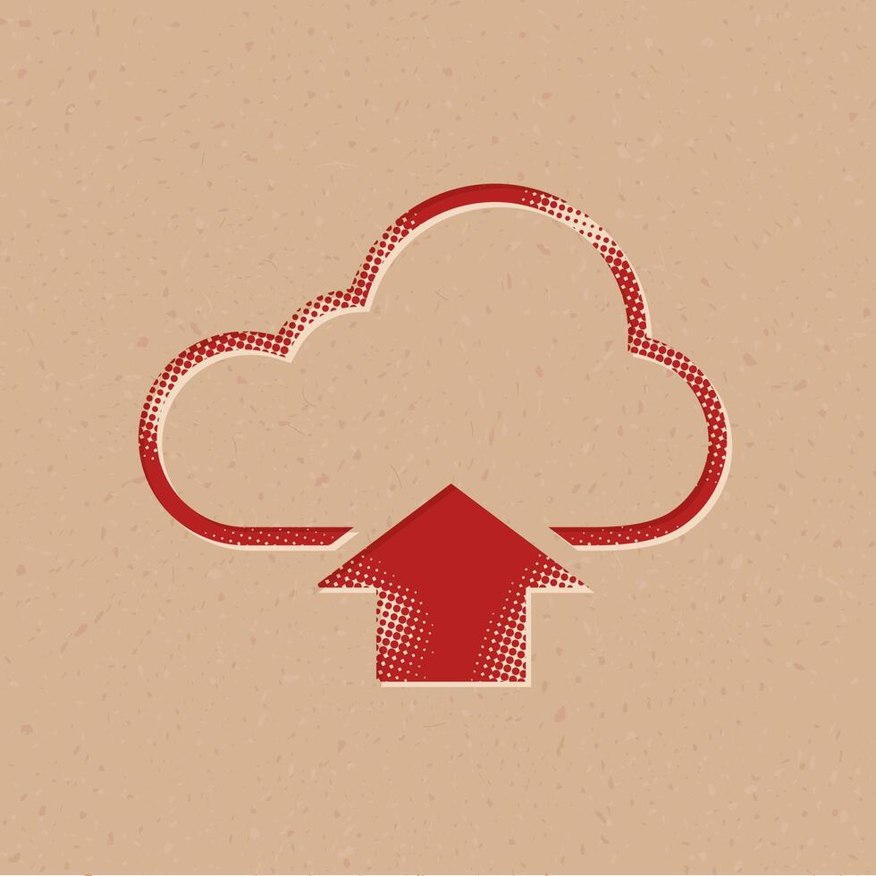 Cloud upload halftone style icon with grunge background vector illustration