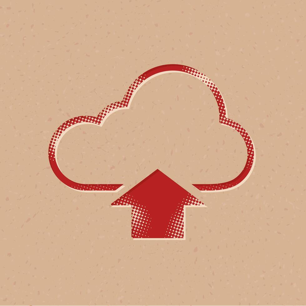 nube subir trama de semitonos estilo icono con grunge antecedentes vector ilustración