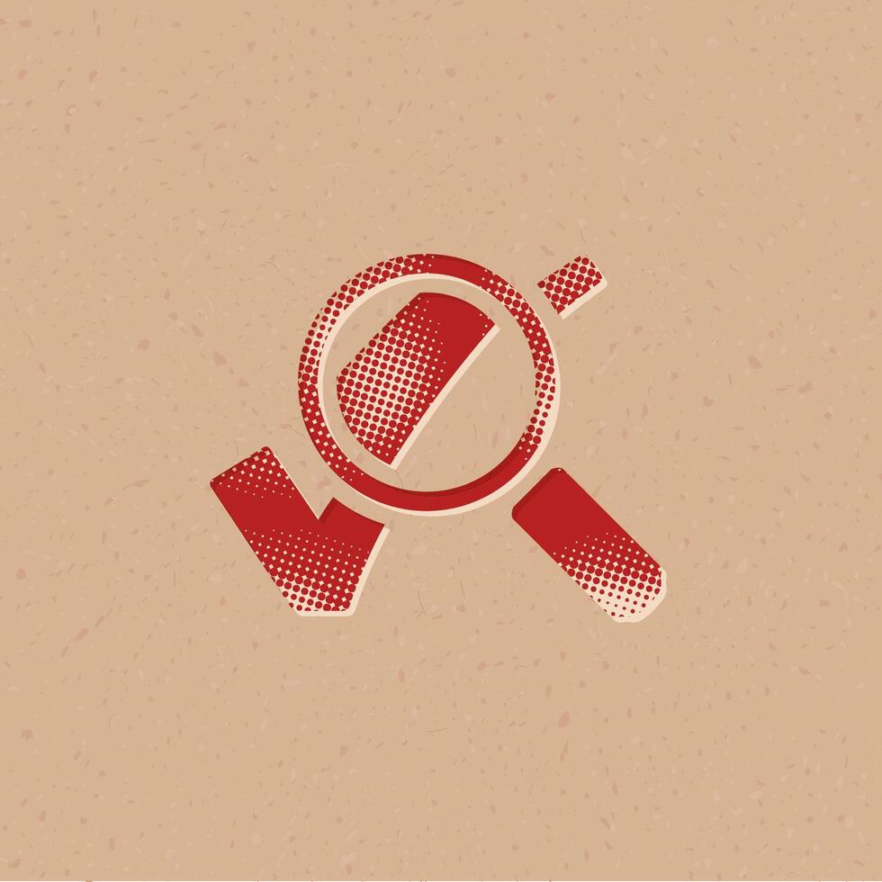 Magnifier check mark halftone style icon with grunge background vector illustration