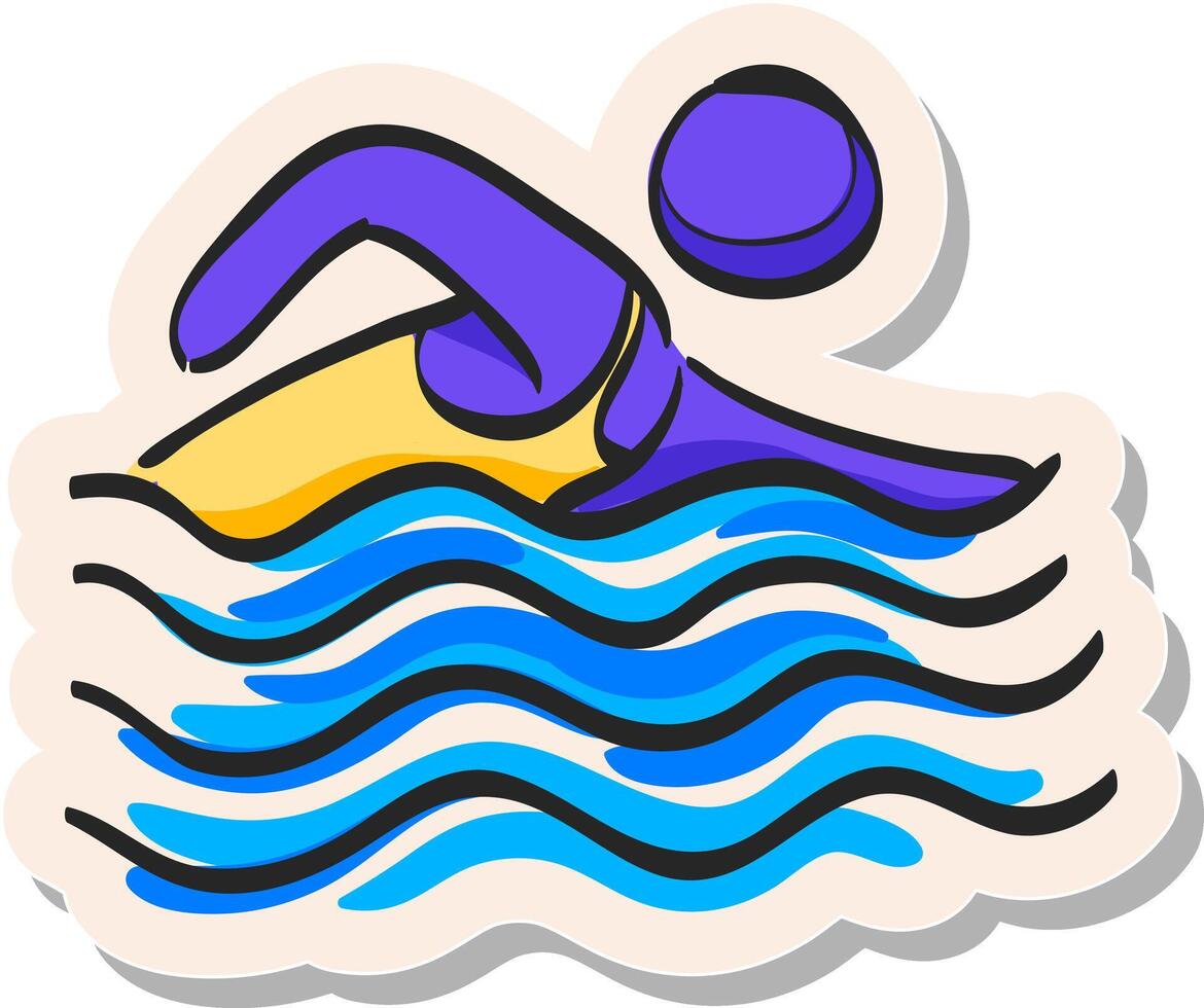 Hand drawn sticker style icon Man swimming vector