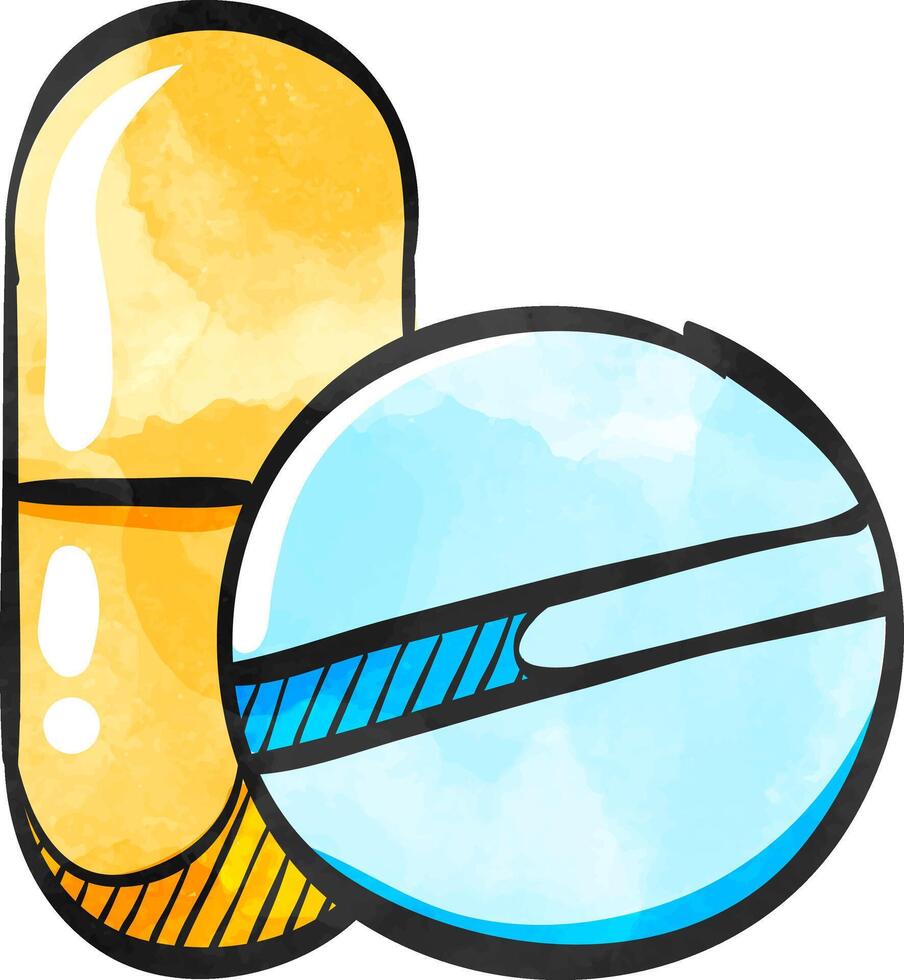 Pills icon in watercolor style. vector