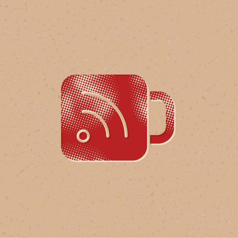 Cup icon with rss symbol halftone style with grunge background vector illustration