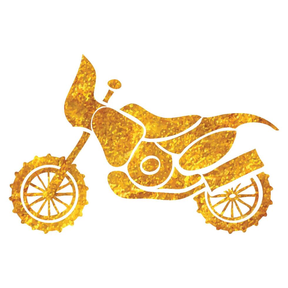 Hand drawn Motocross icon in gold foil texture vector illustration