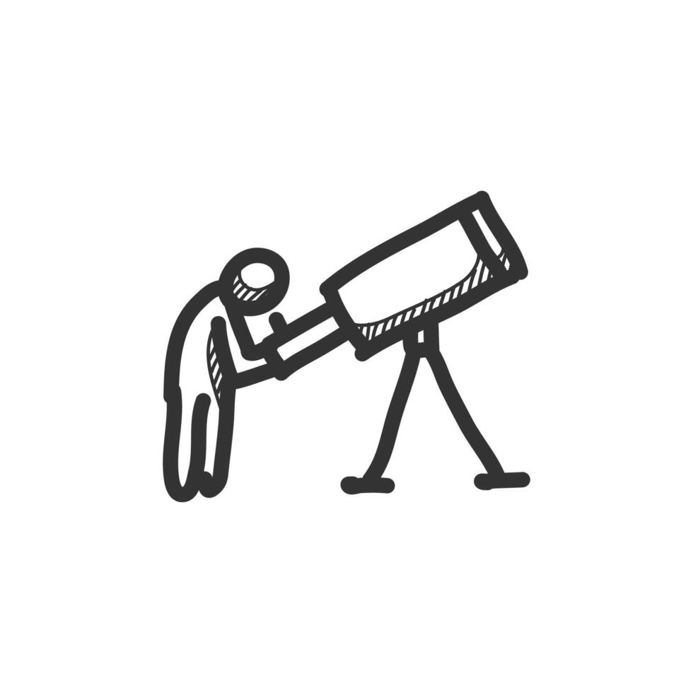 Telescope icon in hand drawn doodle vector